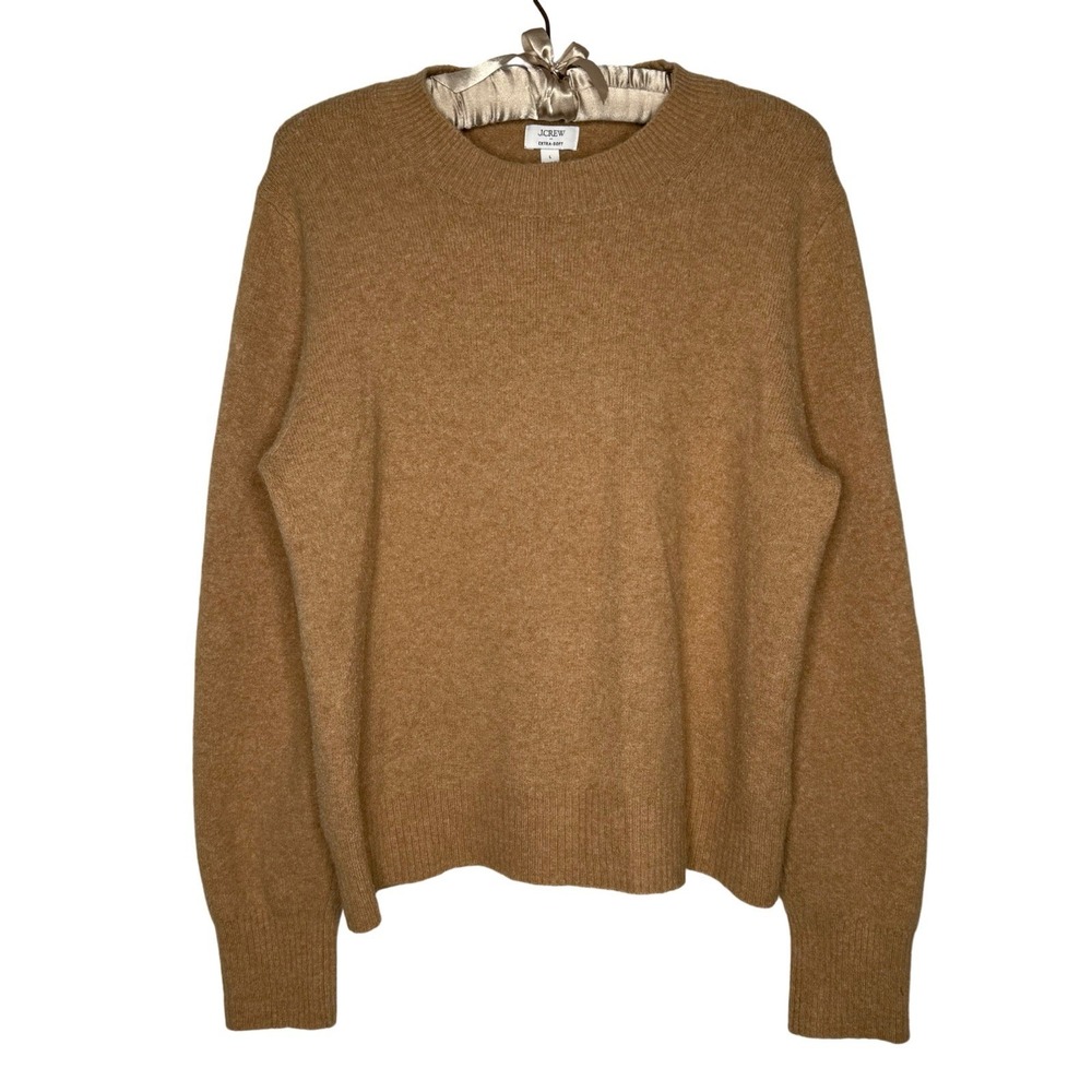 J Crew Sweater Womens L Tan Extra Soft Wool Blend Crewneck Classic Minimalist